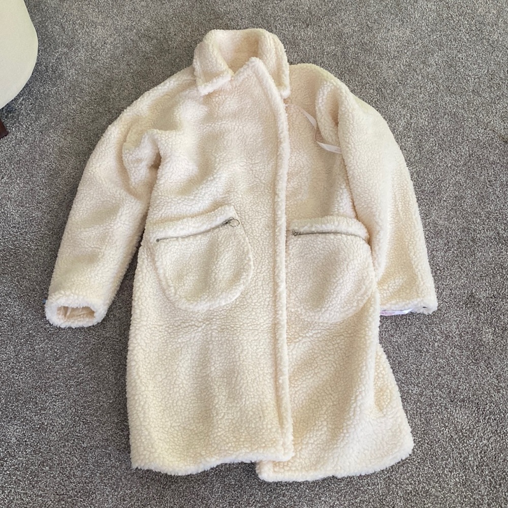 NWT Cream Knee Length Teddy Coat